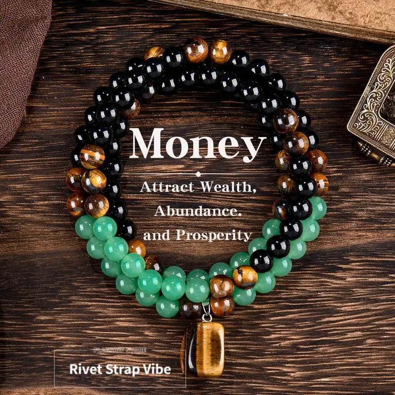 Unisex Long Chain Lucky Charm Necklace - Green Aventurine & Tiger's Eye Pendants, Healing Wealth-Bringing Costume Jewelry, Unique Accessory for Anniversaries, Themed Parties, One Of A Kind
