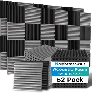 Sound Proof Foam Panels For Walls 52 Packs Noise Reduction Foam Panels 1" x 12" x 12" 12 Grooves. Black And Grey Acoustic Panels Foam Panels for room decoration, ideal for creators, streamers, and gamers. No adhesive