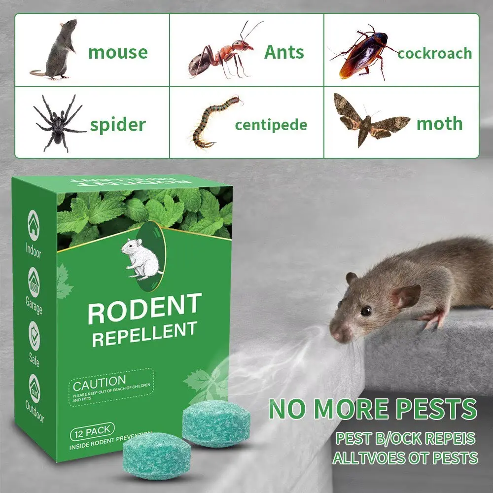 Mouse Rodent Repellent,12 Pack Peppermint Oil Mouse Traps for Rat Mice, Ant, Roach, Spider, Squirrel, Nature Mouse Deterrent for Indoor Outdoor Use, for Garden & Home, Family & Pet Safe
