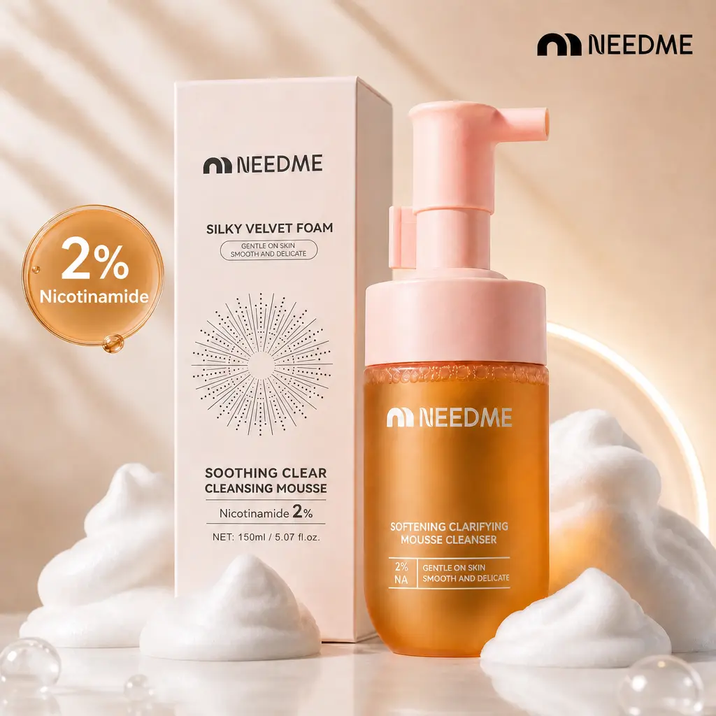 NEEDME Daily Mild Amino Acid Cleansing Mousse - Gentle, Lightweight Niacinamide Foam Wash with Glycerin for Hydrating Oil Control, Calming Care & Radiance Boost, Facial Cleanser, Foam Mousse