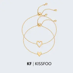 KISSFOO Valentines Couple Bracelet Set Matching Heart Adjustable Stainless Steel Accessories