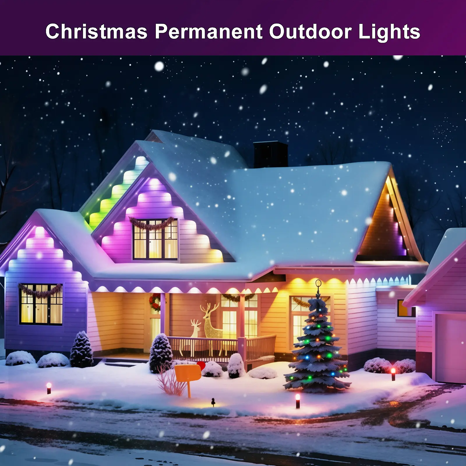 ［RGB Smart Outdoor Eaves Lights］IP67 Waterproof LED House Roof Decor Lights with App & IR Remote Control, Music Sync DIY Scenes, Alexa Google Compatible, RGBIC Warm Cool White Adjustable for Christmas Halloween Party Daily Outdoor Decoration