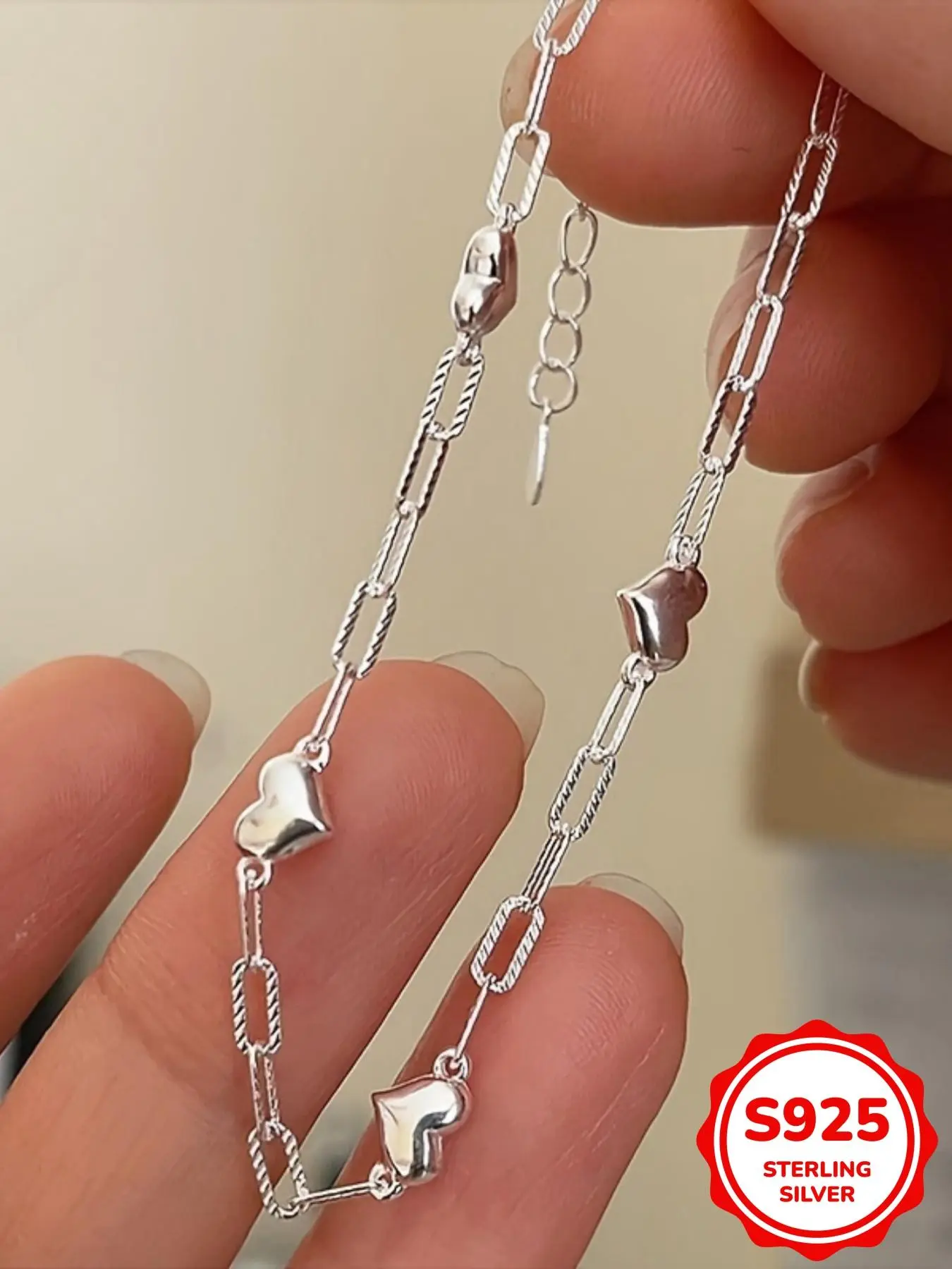 S925 Sterling Silver Heart Design Chain Bracelet, Heart Shaped Bracelet, Elegant Jewelry Bracelet, Fashionable Jewelry for Women & Girls, Trendy All-match & Exquisite Jewelry for Birthday Gift, Heart Bracelets