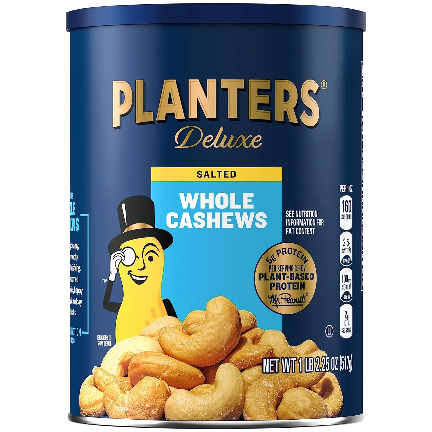 Deluxe Lightly Salted Cashews, 18.25 oz – Roasted Cashew Nuts with Sea Salt, Plant-Based Protein Snack for Parties & Everyday Snacking