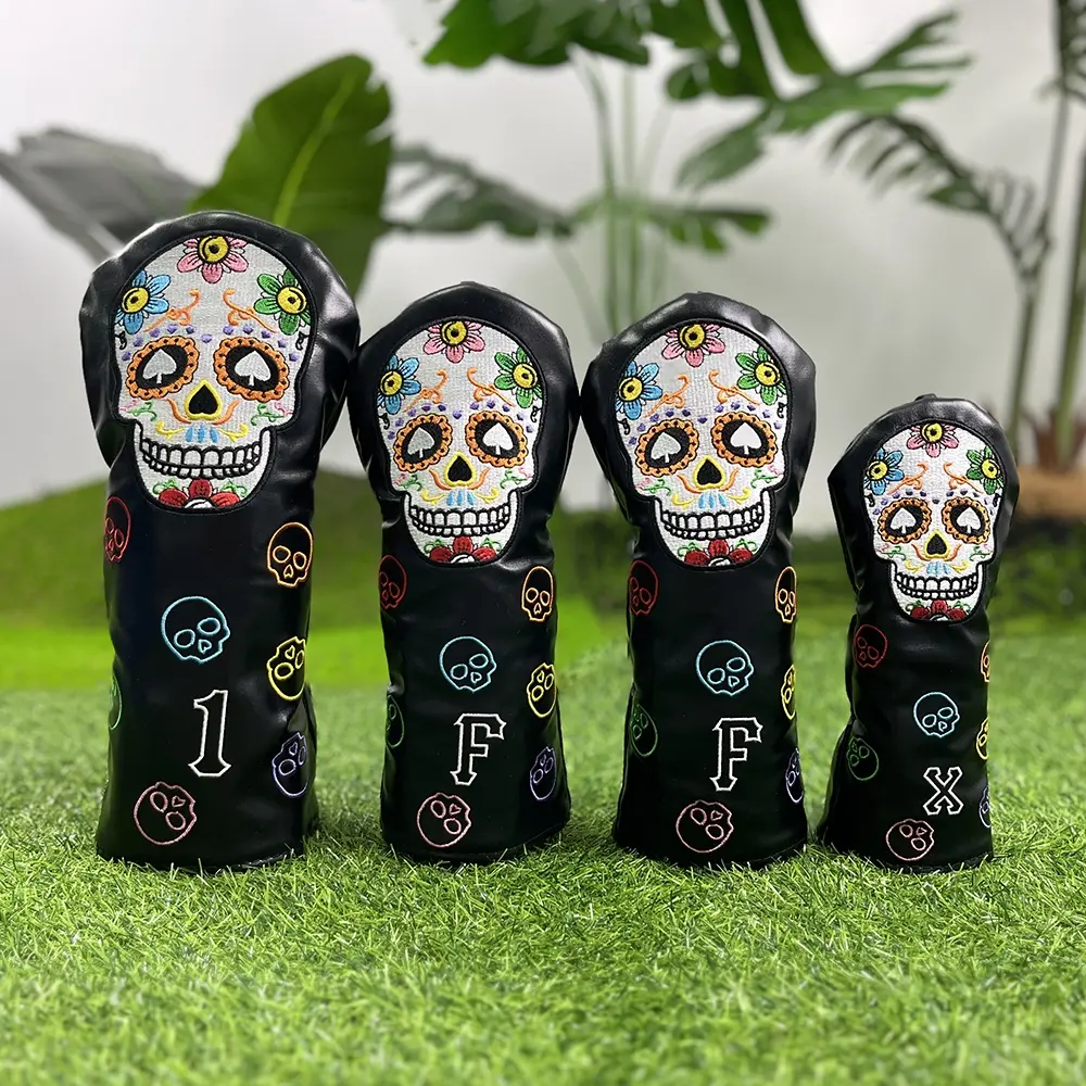 Comedy Face Skeleton Pattern Golf Club Head Cover, Durable Hybrid Driver Lane Wooden Covers, Long-Lasting Push Rod Head Covers, Golf Accessory, Golf Gear, Golf Equipment, Golf Supply