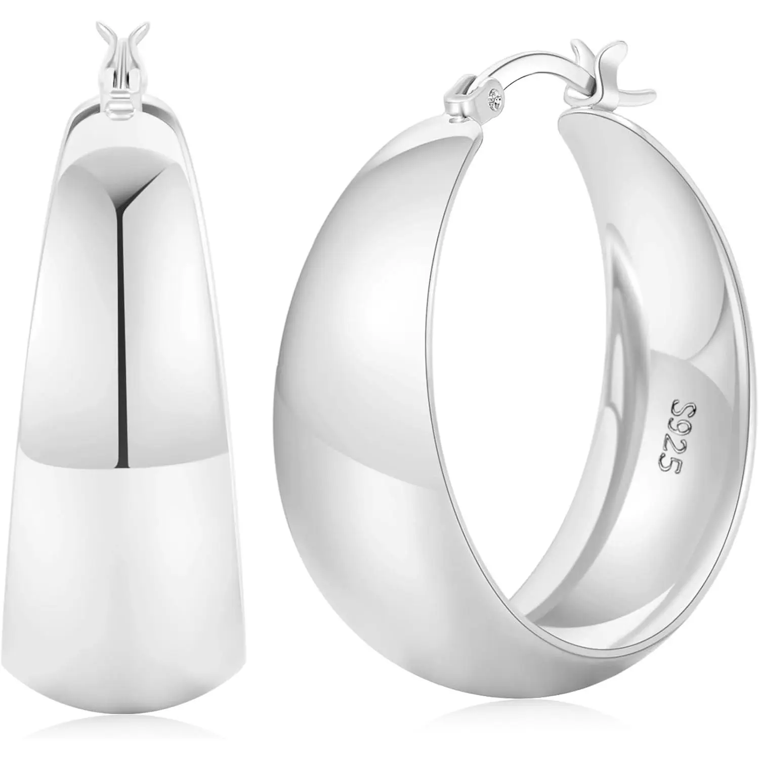 12mm Wide Thick Hoop Earrings 925 Sterling Silver Hoop Earrings for Women Hypoallergenic 14K Real Gold Plated Hoops Large Earring Lightweight Chunky Hoops Earring for Women 25/30/40/50MM visible  earrings, Gift For Women, Classic Design