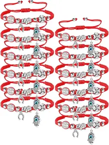 12pcs Braided Kabbalah Red/Black String Handmade Good Luck Friendship Bracelet with Charms Rotating Evil Eye Hamsa Hand Protection Bracelets for Women Men