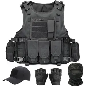 Tactical Vest for Men, Airsoft Vest, Black Molle Vest and Cap Protective Equipment, Tactical Airsoft GearLumièreNoire16