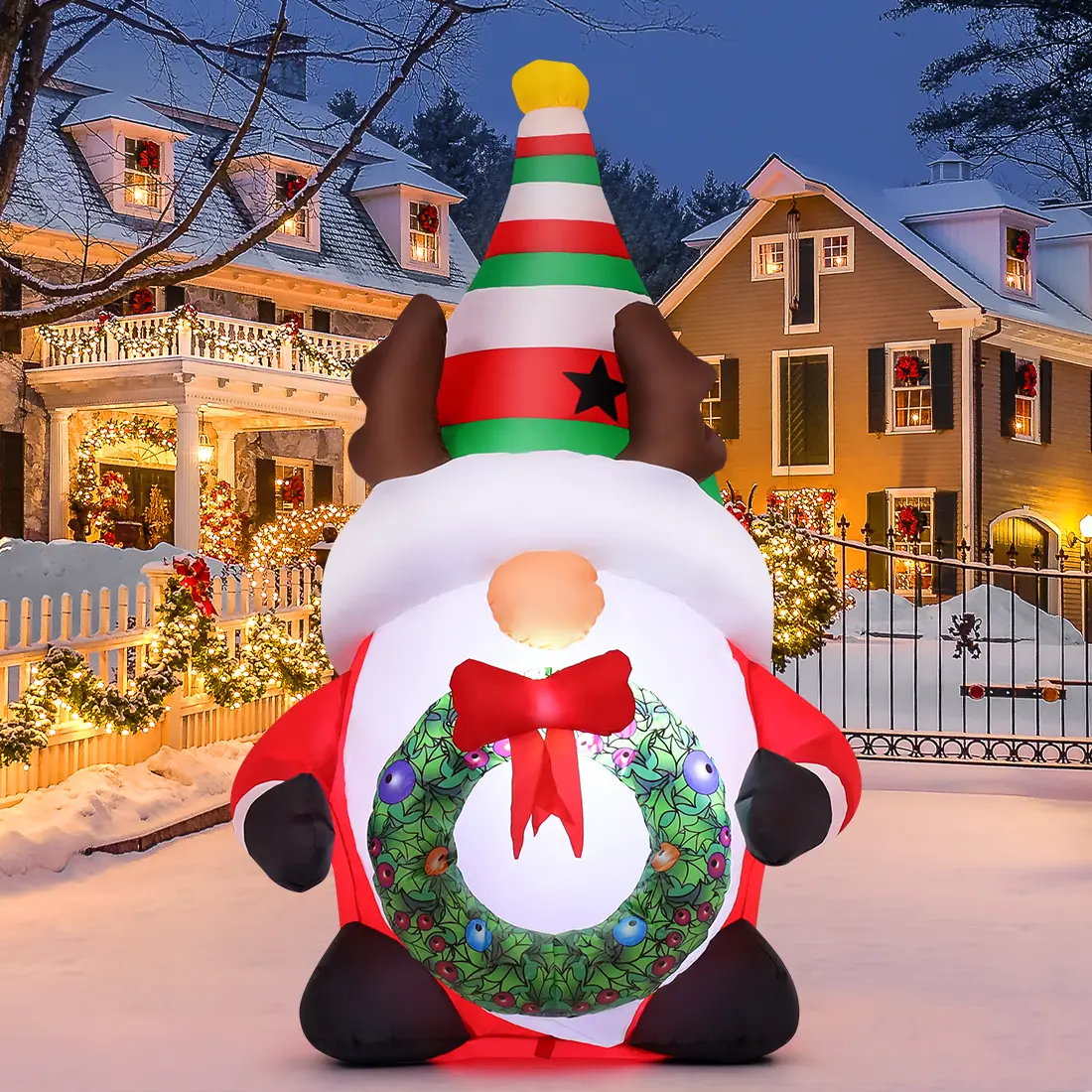 Christmas Inflatables Gnomes with Built-in LEDs for Outdoor Yard Decor 5 FT