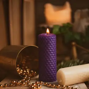 5 Pcs Advent Multicolor Beeswax Candles Gift Set, Hand-Rolled Honeycomb Pillar Candles, Christmas Yellow & Assorted Colors, 3.5x10cm, for Home Decor, Wedding, Parties & Holiday Gifts