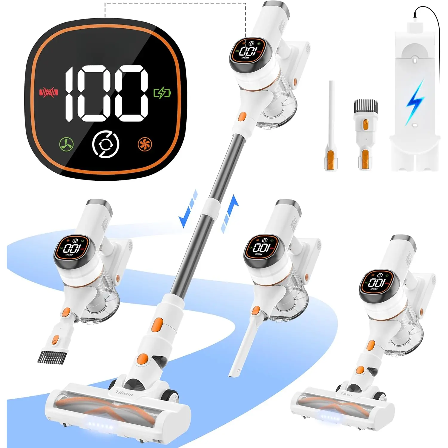 V500 Cordless Vacuum Cleaner for Home, 40000Pa/450W Stick Vacuum with LED Touch Screen,  Wall Dock, Anti-Tangle, Lightweight Handheld Vacuum for , Hard Floor, Carpet