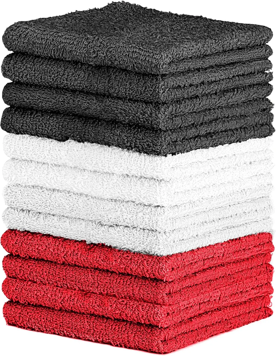 QUBALINENZ 100% Cotton Wash Cloth Set - Pack of 12 Flannel Face Cloths, Highly Absorbent and Soft Feel Fingertip Towels