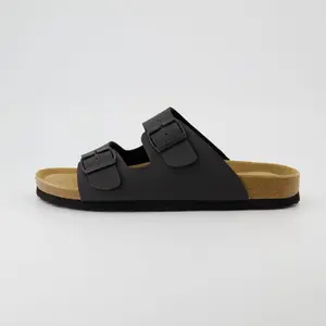 Cushionaire Men's Lane Cork Footbed Sandal - Summer Comfort Slides for Men with Genuine Leather Cushioned Insoles