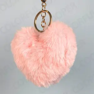 Colorful Cooper Unisex Baby Pink Heart Shaped Fluffy Keychain for Couples as Bag Pendant or Gift Geometric Design Love Pattern Valentine's Day Accessories Fluff Material Valentine's Day Love Lover's gift