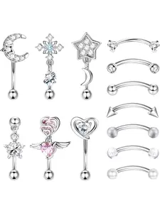 13Pcs Rook Piercing Jewelry Eyebrow Rings for Women 16 G Surgical Steel Curved Barbell Rook Earrings Lip Rings Rook Eyebrow Cartilage Daith Surface Tragus Piercing Jewelry Body Piercings Set