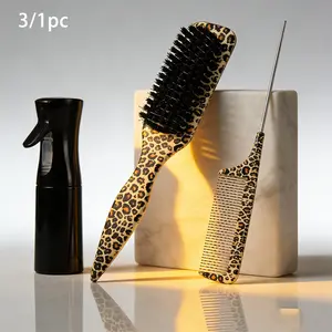 3PCS Slick Back Hair Brush Set, Smooth Styling Hair Brush for Women & Men, Edge Control Brush with Rat Tail Comb & Spray Bottle, Hairline Smoother for Ponytail, Bun, Parting, Salon Styling & Daily Use