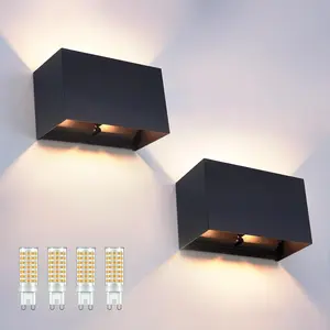 2 Pack Modern Wall Sconce 16W, Black Wall Lihgt Hardwired Up and Down Wall Mount Light for Living Room Bedroom Hallway Corridor Conservatory Warm White 3000K(with G9 Bulbs)