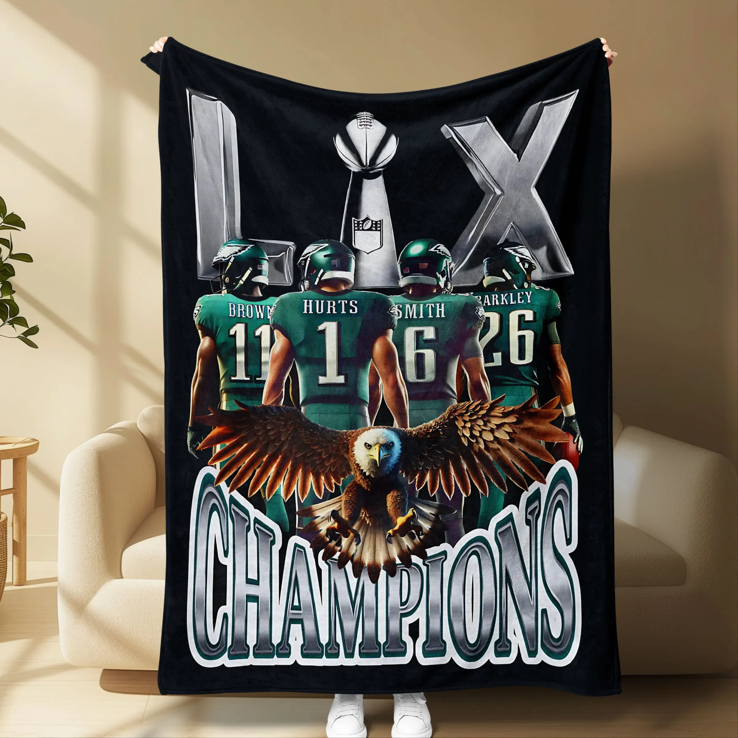 Eagles Champions Blanket, Super Bowl Football Team Design, Cozy Fleece Throw Blanket, Soft Warm Flannel, Ideal for Sports Fans & Game Nights, Soft Comfy Blanket, Soft Warming Blanket