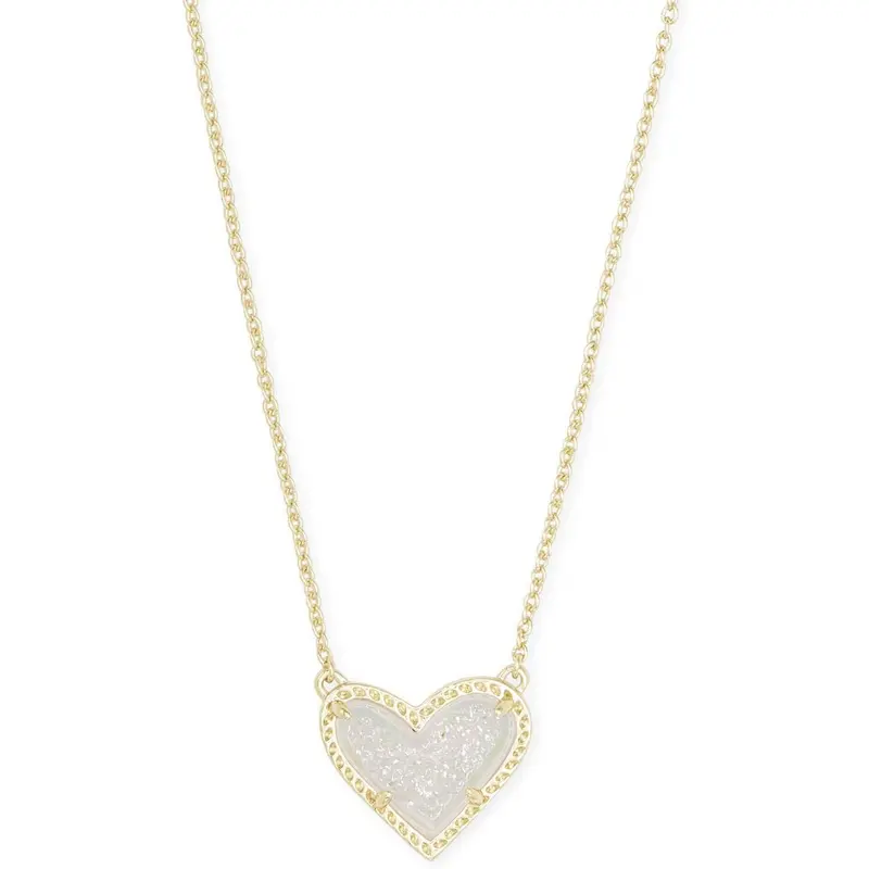 14K Gold Plated Druzy Heart Pendant Necklace, Dainty Glittering Heart Chain for Women, Romantic Trendy Jewelry Gift y2k