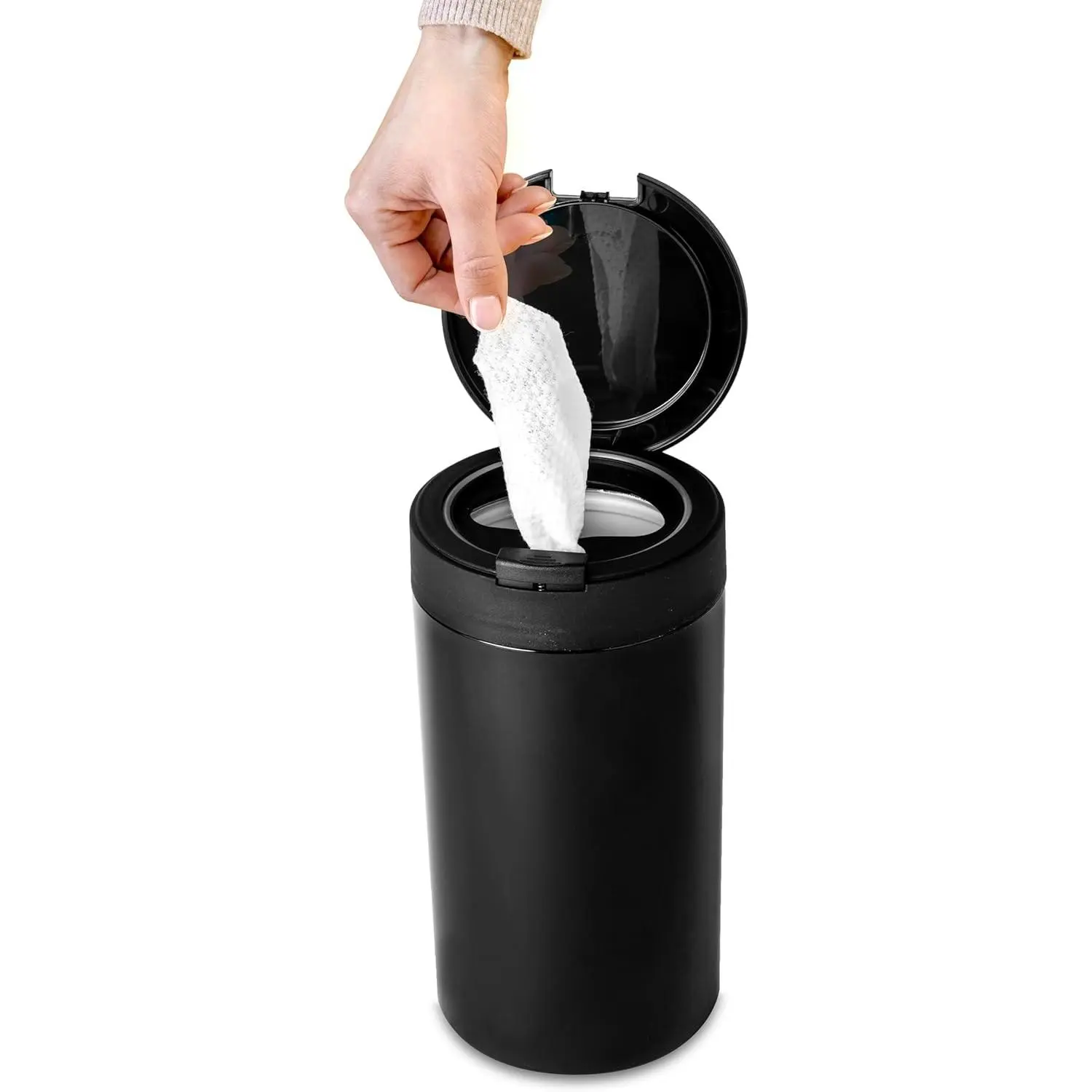 Disinfecting Wipes Dispenser - Push Button Decorative Holder for Standard Cleaning Wipes Container, Use in Kitchen Countertop, Bathroom, Classroom (Black)