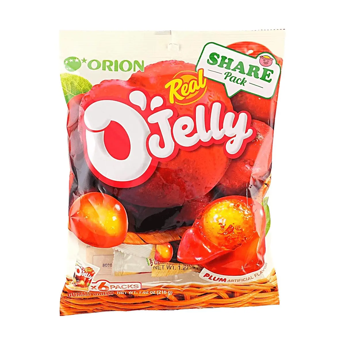 ORION Korean Plum Juice Gummy Candy - 6 Packs, 216g - Real Fruit Juice Chewy Snack