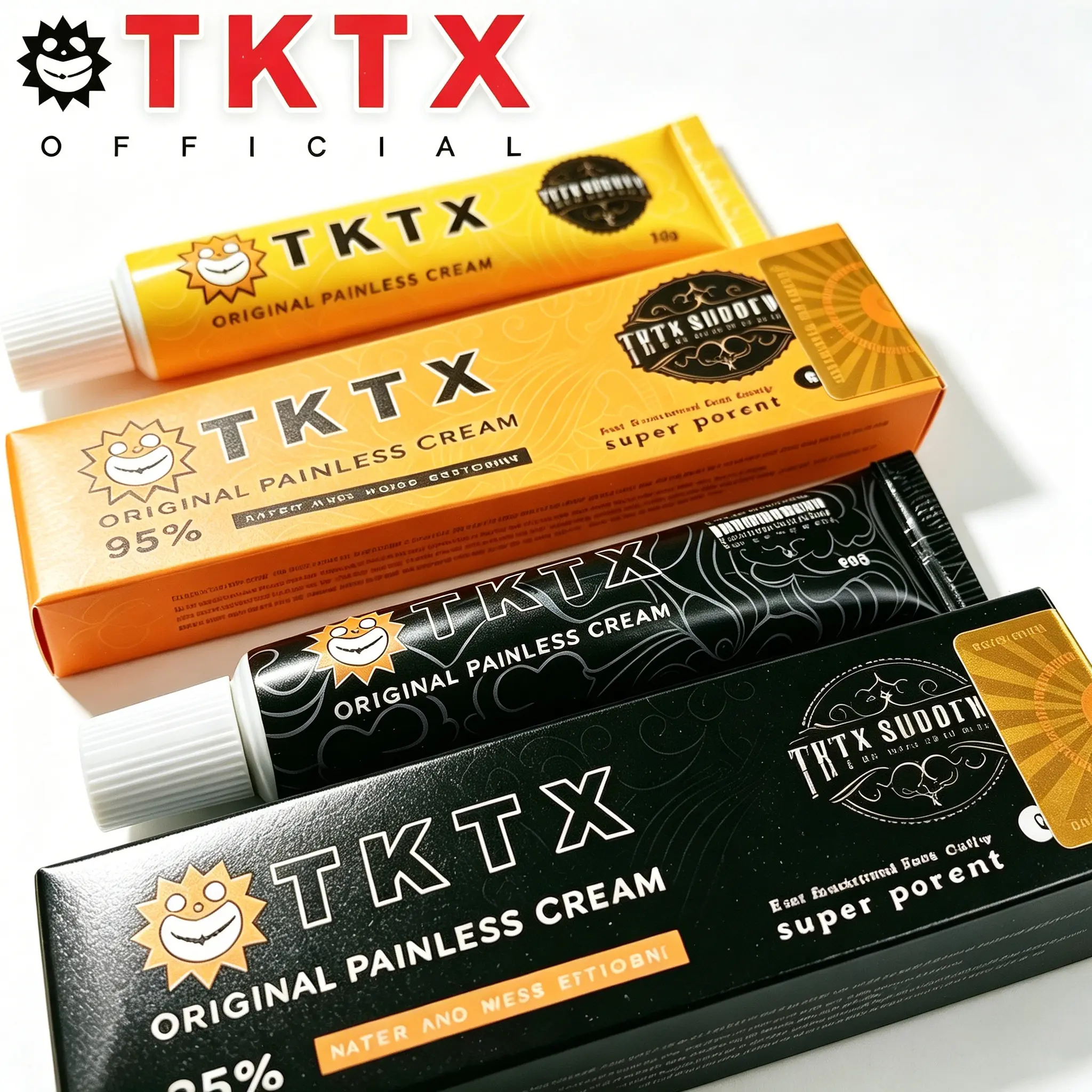 TKTX Official 95% Strength Orange Numbing Cream Tube Pack - Topical Anesthetic for Daily Use, All Skin Types, Deep Pain Relief, Long-Lasting Painless Tattoos, Body Piercing, Laser Depilation