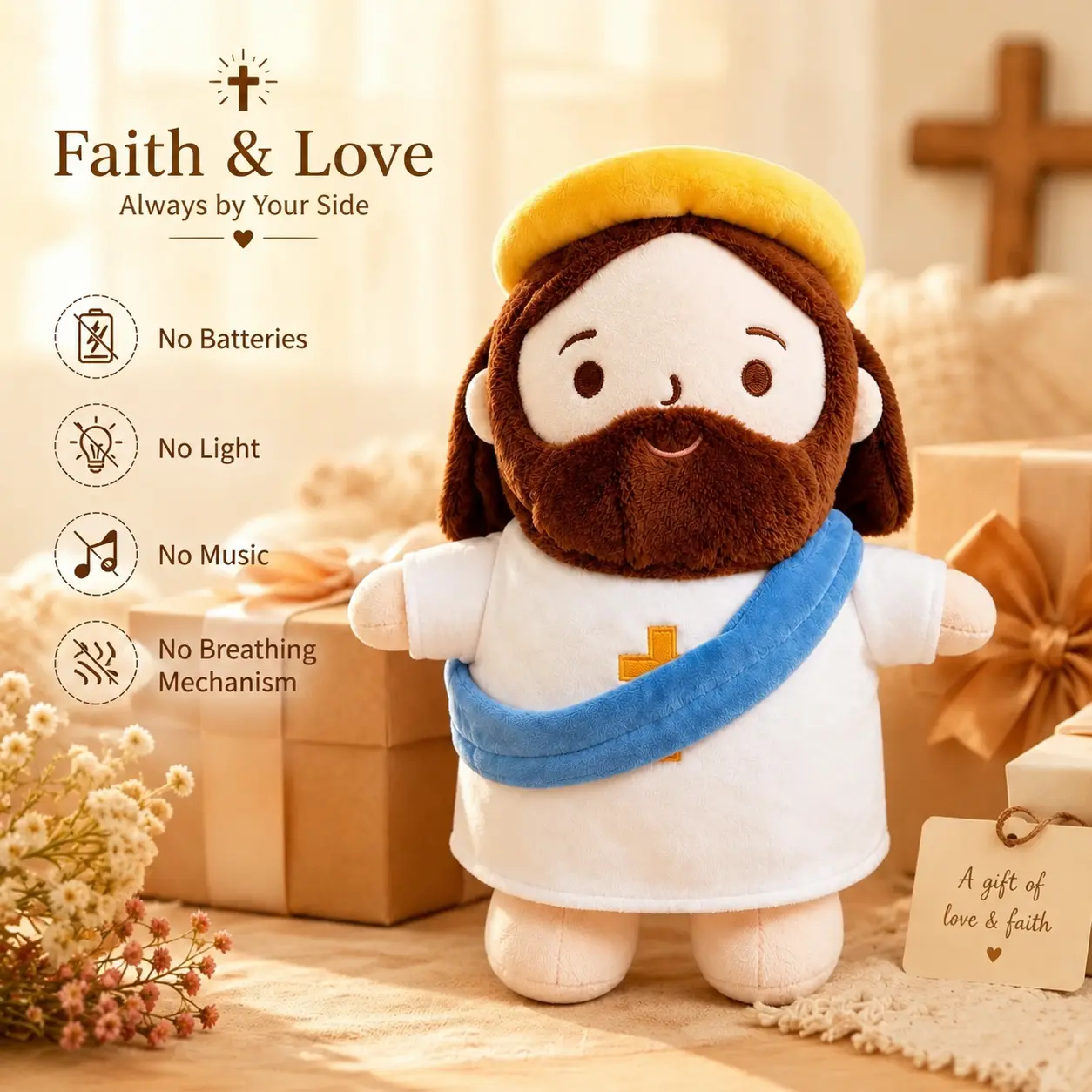 15inch Soft Jesus Plush Doll - Classic Cuddly-Size Jesus Figure with Plush Fabric, Christian Faith Gift, Soothing Religious Home Decor Companion for Kids, Cute Unisex huggable Stuffed Toy for Birthday Gifting healing plush perfect