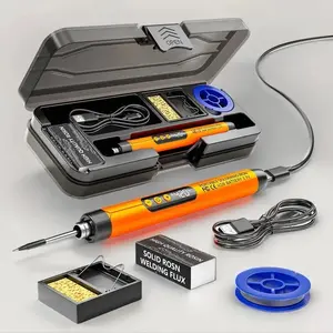 Portable USB Adjustable Temperature Soldering Iron Kit, Storage Box Included, Home DIY Electronic Welding Tool Set, Electric Wired Soldering Iron, Hot