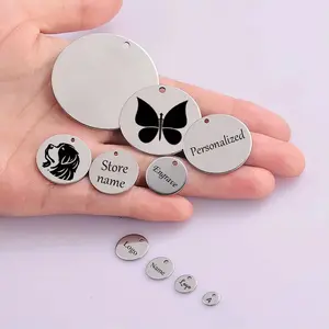 Stainless Steel Small Round Tags 10-100pcs Custom Engrave Logo Name Charms Pendants for DIY Jewelry Making Tail Chain Tag Personalized Basic Attributes