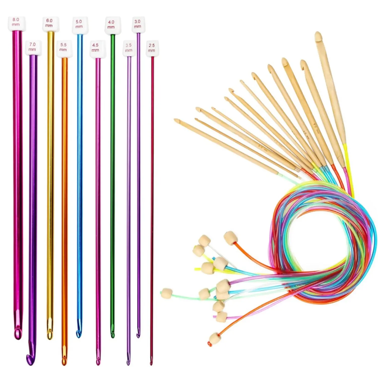 23Pack Tunisian Crochet Hooks Set - 12 Pcs Colorful 3-10mm Bamboo Knitting Needle with Extend Braided Tube, Anti-Slip Bead Bamboo Crochet Hook 11Pcs 2-8mm Aluminum Needle Hook Sets - Home Improvement.