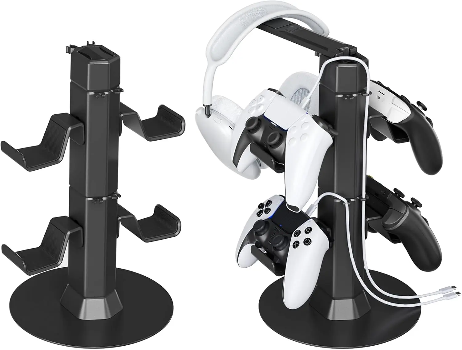 Gaming Controller & Headset Holder Stand for Desk, with Charger Cable Organizer Headphone Stand for PS5/ Xbox/ PS4/ Switch, Metal Base Controller Hook for Storage with 360° Rotatable Hanger- 2 Tiers, Accessories, Desk Mount