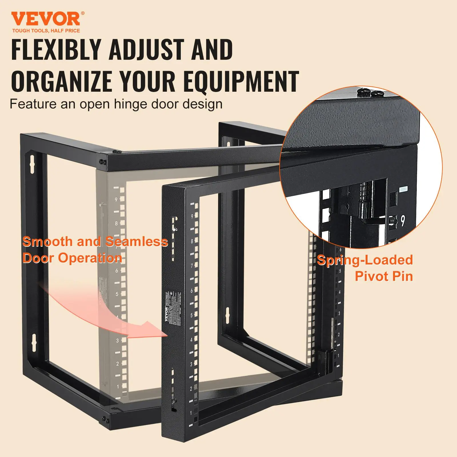 VEVOR 9U Wall Mount Rack,  150 lbs/68.04 kg Max Load Capacity, Open Frame Server Network Rack with Cage Nuts Screws, Carbon Steel 20.9 x 17.7 x 20.5" for 19"/482.6 mm AV & Server IT Equipment, Black Organiser Installation
