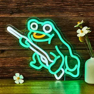 Frog Neon Light Wall Decor, Led Neon Sign, Cartoon Frog Design USB Powered, Fun Holiday Gift for Halloween Christmas, No Power Plug Included