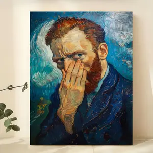 Funny Van Gogh Bathroom Canvas Poster – Humorous Toilet Wall Art, Retro Stinky Face Print for Living Room, Bedroom