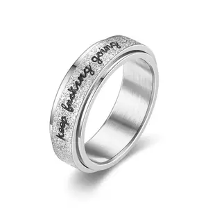 Keep Going Spinner Ring – Anti-Anxiety Rotating Stainless Steel Ring, Inspirational Daily Jewelry & Valentine’s Gift