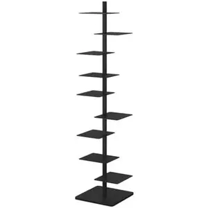 9-Tier Adjustable Metal Vertical Bookshelf Tower, Modern Narrow Bookcase for Space-Saving Storage in Home & Office - Stylish Open Design Book Tower
