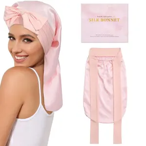 100% Mulberry Silk Bonnet for Women Long Hair Bonnet Natural Silk Sleeping Cap with Elastic Tie Band Hair Bonnets for Hair Nightcap Gifts for Female