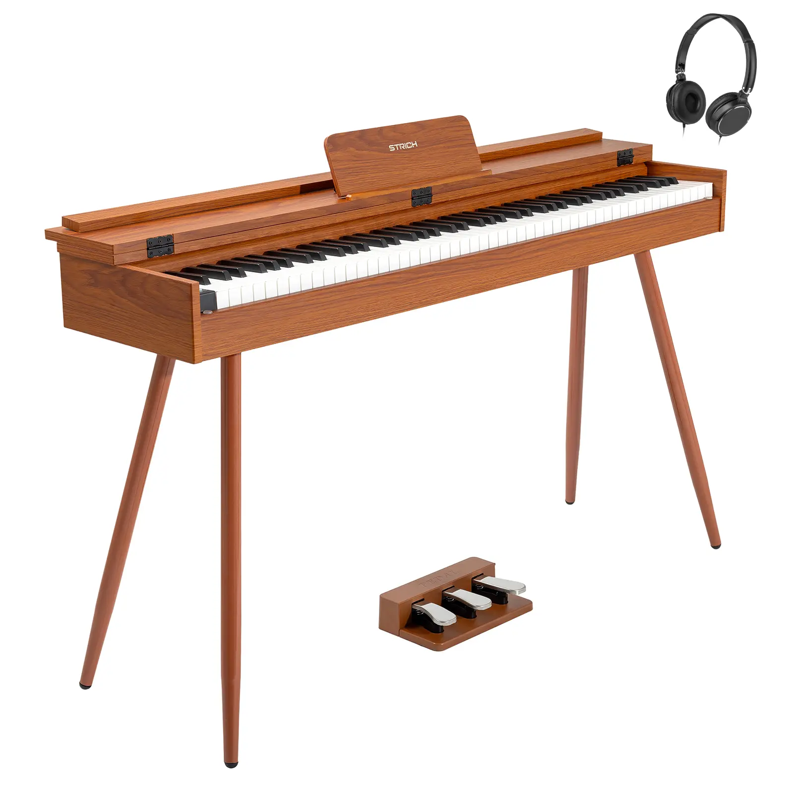 STRICH SDP-350S Multifunction Electronic Piano, 88 Key Hammer-Action Weighted Full-Size Keyboard, Mahogany Color with Desk Cover, Stand, 2x25W Speakers, Headphones, 3 Pedals