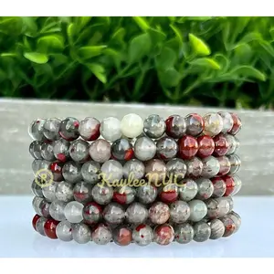 Wholesale Lot 6 Pcs Natural African Bloodstone 6mm 7.5” Crystal Healing Stretch Bracelet