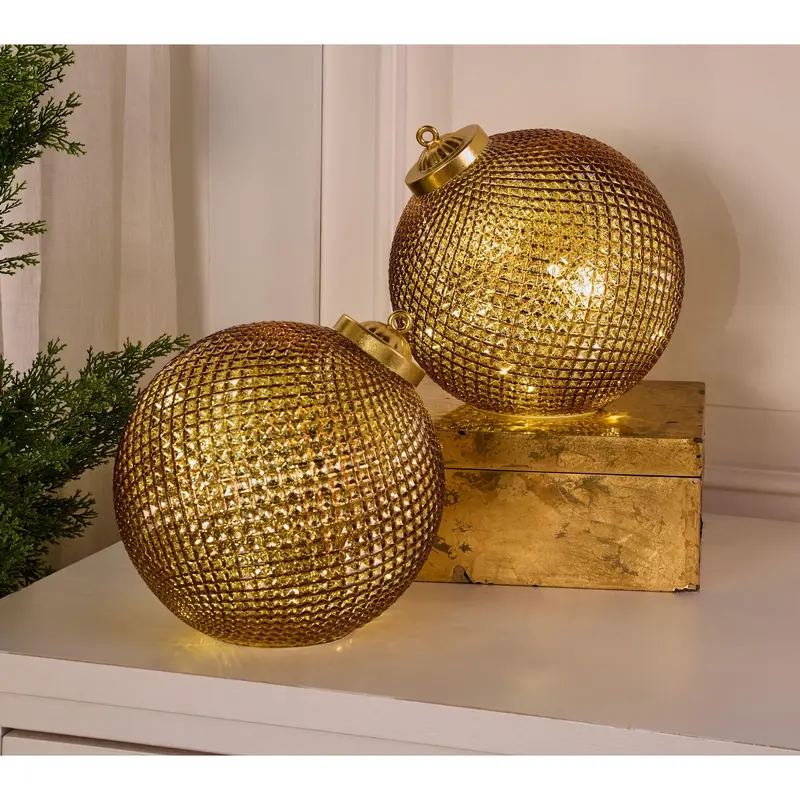 Set of (2) 8" Illuminated Diamond Glass Ornaments by Valerie