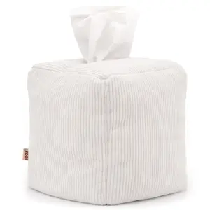 TOGI Corduroy Tissue Box Cover - Soft & Puffy Cube Design Adds a Warm, Cozy Touch - Soft Tissue Box Cover Square Fits Standard Square Boxes from Everyday Brands - Cozy Home & Office Decor (White)
