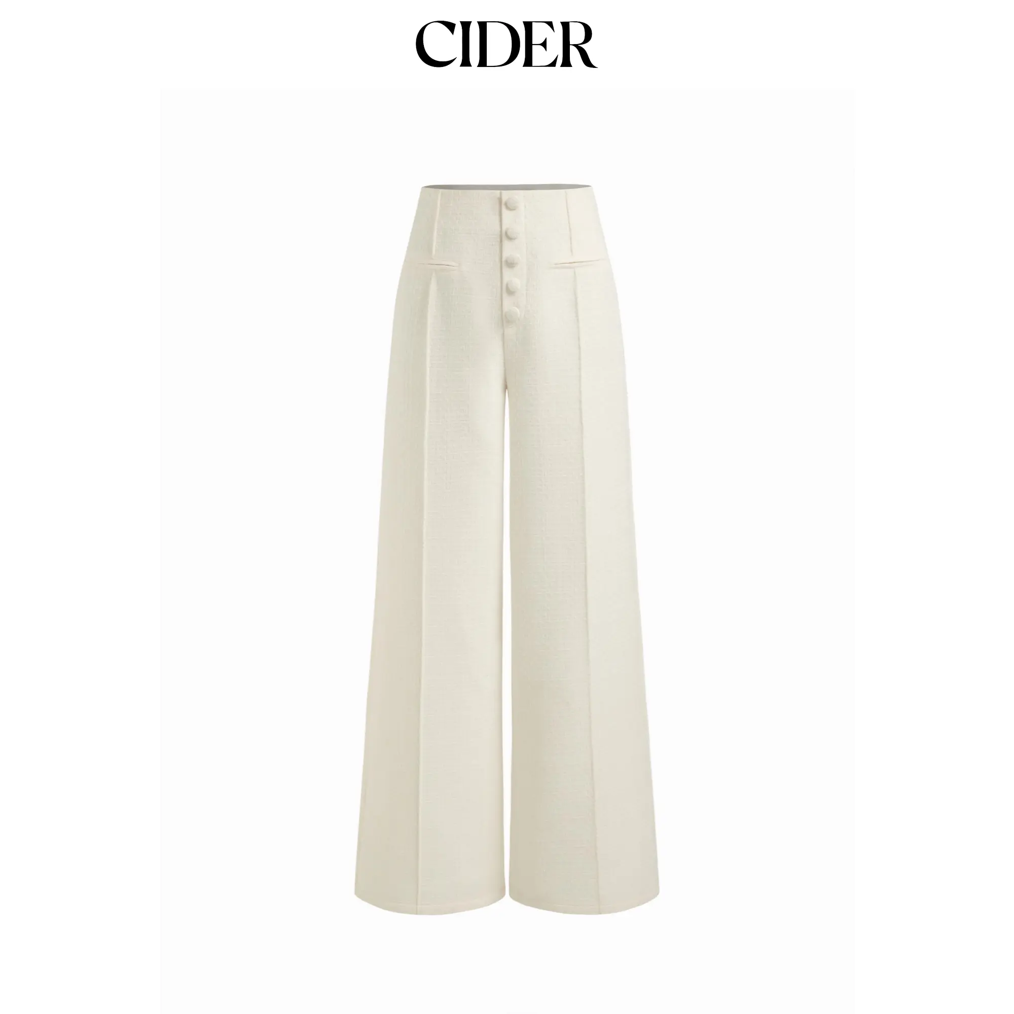 Cider Minimalist Tweed Trousers, High Rise Wide Leg Lady's Office Bottom for Business Casual Workwear, Pants, Chic, Elegant
