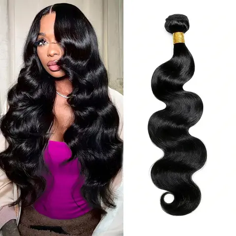 Women's Virgin Human Brazilian Remy Body Wave Extensions - 12-30in 1PCS Thick Tangle-Free Double Weft Bundles, Dye & Restyle Capable