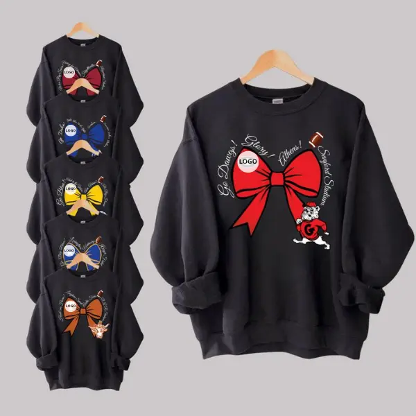 Vintage College Football Bows Sweatshirt, Black Crewneck for All Teams Fans, Retro Game Day Shirt, Unisex Menswear Style, Gift for Football Lovers