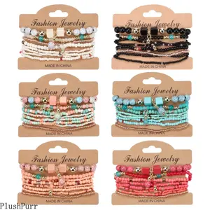 8-Set Retro Bohemian Stackable Beaded Bracelets — Multi-Layer Elastic Jewelry Set, Adorned with Colorful Mosaic Seed Beads; A Vintage Ethnic-Style Beaded Bracelet Ensemble, Featuring Handmade Elastic Beaded Bracelets. outdoorfun