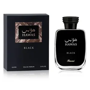 Rasasi Hawas Black for Men 100ml 3.4 FL.OZ Regular Edition Eau de Parfum Bottle Ideal for Daily Use and Professional Needs