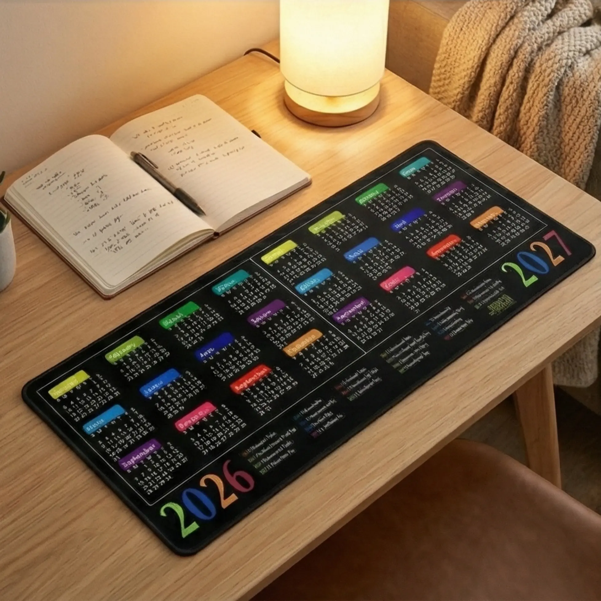 Forsa 2026-2027 Calendar Large Mouse Pad, 35x16 Inch Waterproof Non-Slip Xxxl Desk Mat, Includes Us Holidays, Durable Office Accessory