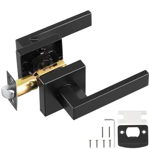 VEVOR Passage Door Handle, 1 Pack Matte Black Door Lever, Left or Right Handing Reversible Lever Non-Locking, 45 °   Rotation to Open, Universal Square Interior for Hallways, Closets, Meeting Spaces