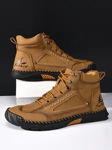 Men's Multi-Color Premium Handmade Stitched Leather Closed Boots, High-Quality Durable Non-Slip Ankle Work Boots for Outdoor & Daily Wear Footwear