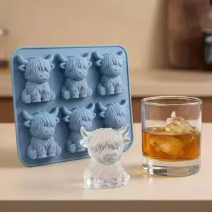 Easter Bunny & Highland Cow Silicone Ice Cube Tray Mold, Cute Kitchen Tool, Practical Ice Ball Maker, Perfect for Freezing Blocks